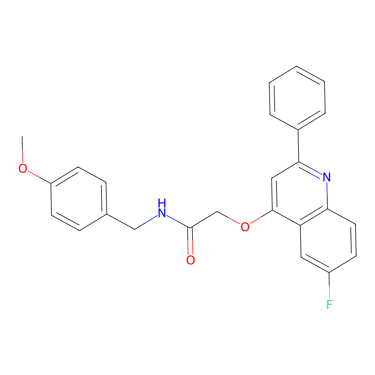 2-((6-fluoro-2-phenylquinolin-4-yl)oxy)-N-(4-methoxybenzyl)acetamide molecular structure, CAS 1114648-81-5