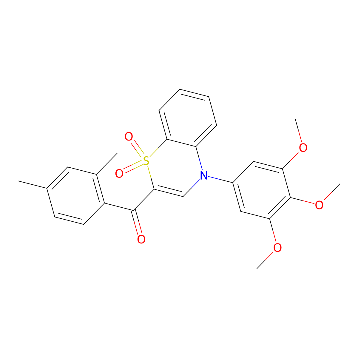 (2,4-dimethylphenyl)[1,1-dioxido-4-(3,4,5-trimethoxyphenyl)-4H-1,4-benzothiazin-2-yl]methanone molecular structure, CAS 1114649-08-9