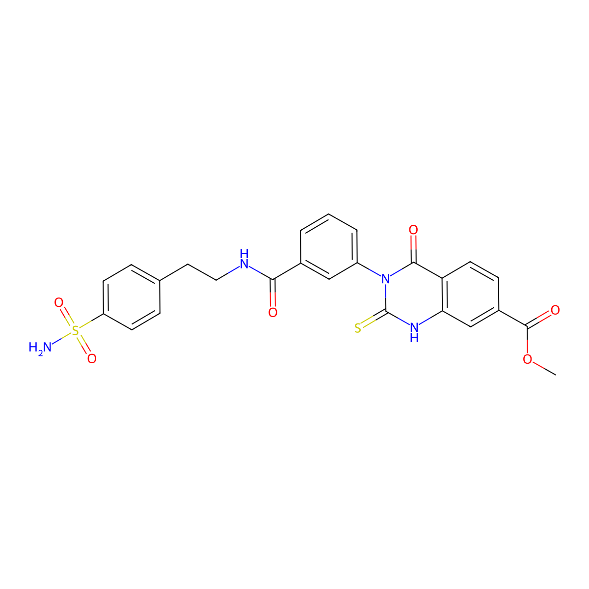Methyl 4-oxo-3-(3-((4-sulfamoylphenethyl)carbamoyl)phenyl)-2-thioxo-1,2,3,4-tetrahydroquinazoline-7-carboxylate molecular structure, CAS 1114649-30-7