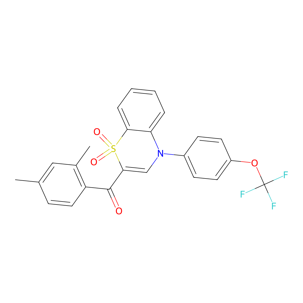 (2,4-dimethylphenyl)(1,1-dioxido-4-(4-(trifluoromethoxy)phenyl)-4H-benzo[b][1,4]thiazin-2-yl)methanone molecular structure, CAS 1114649-55-6