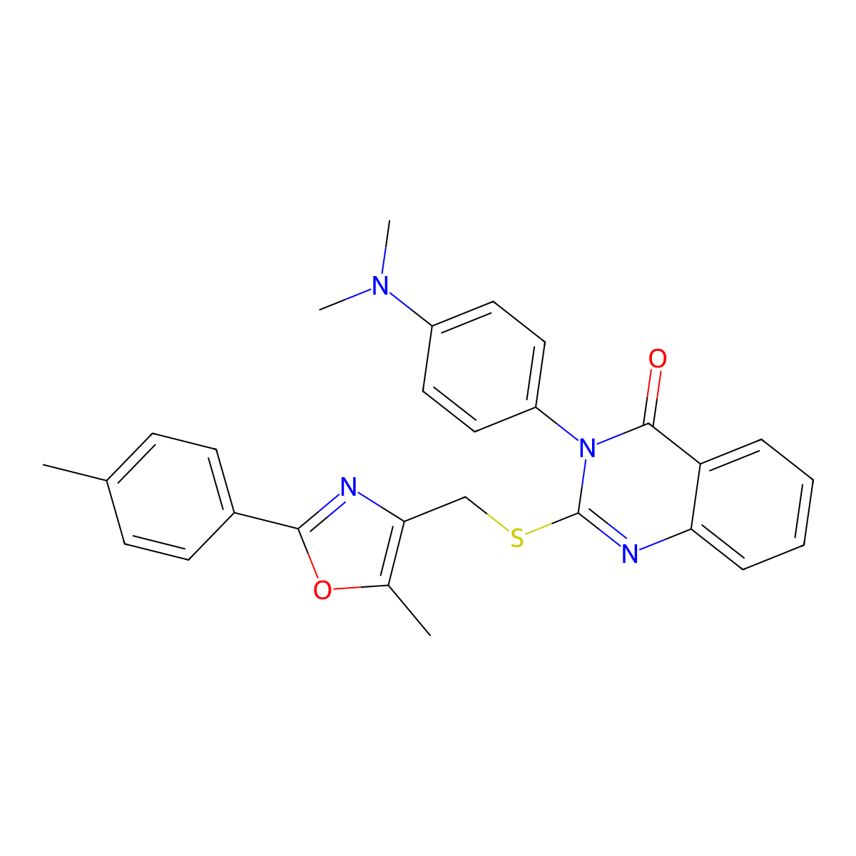 3-(4-(dimethylamino)phenyl)-2-(((5-methyl-2-(p-tolyl)oxazol-4-yl)methyl)thio)quinazolin-4(3H)-one molecular structure, CAS 1114649-92-1