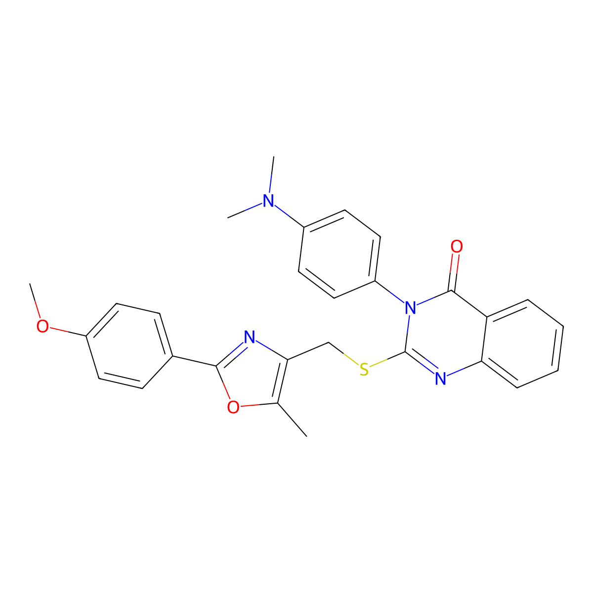 3-(4-(dimethylamino)phenyl)-2-(((2-(4-methoxyphenyl)-5-methyloxazol-4-yl)methyl)thio)quinazolin-4(3H)-one molecular structure, CAS 1114650-06-4