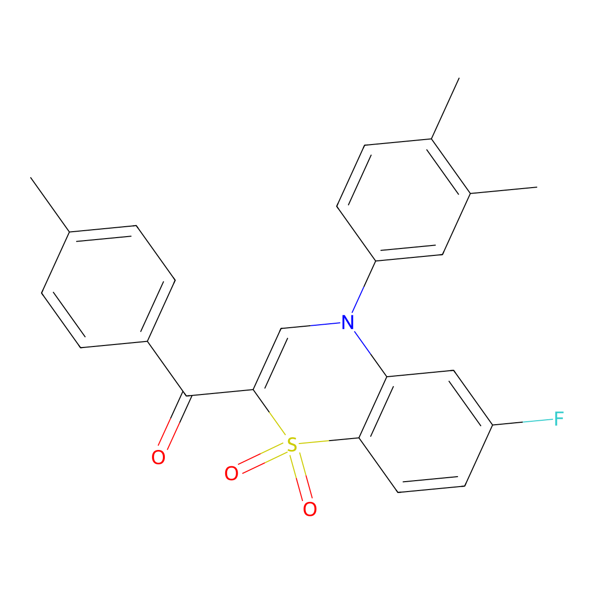 [4-(3,4-dimethylphenyl)-6-fluoro-1,1-dioxido-4H-1,4-benzothiazin-2-yl](4-methylphenyl)methanone molecular structure, CAS 1114650-45-1