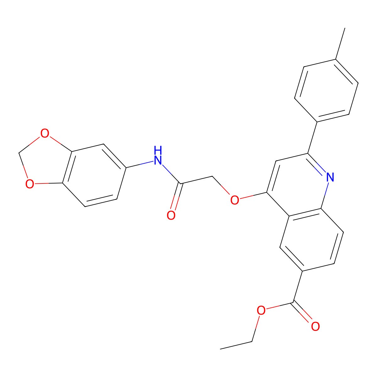 ethyl 4-{[(2H-1,3-benzodioxol-5-yl)carbamoyl]methoxy}-2-(4-methylphenyl)quinoline-6-carboxylate molecular structure, CAS 1114650-49-5