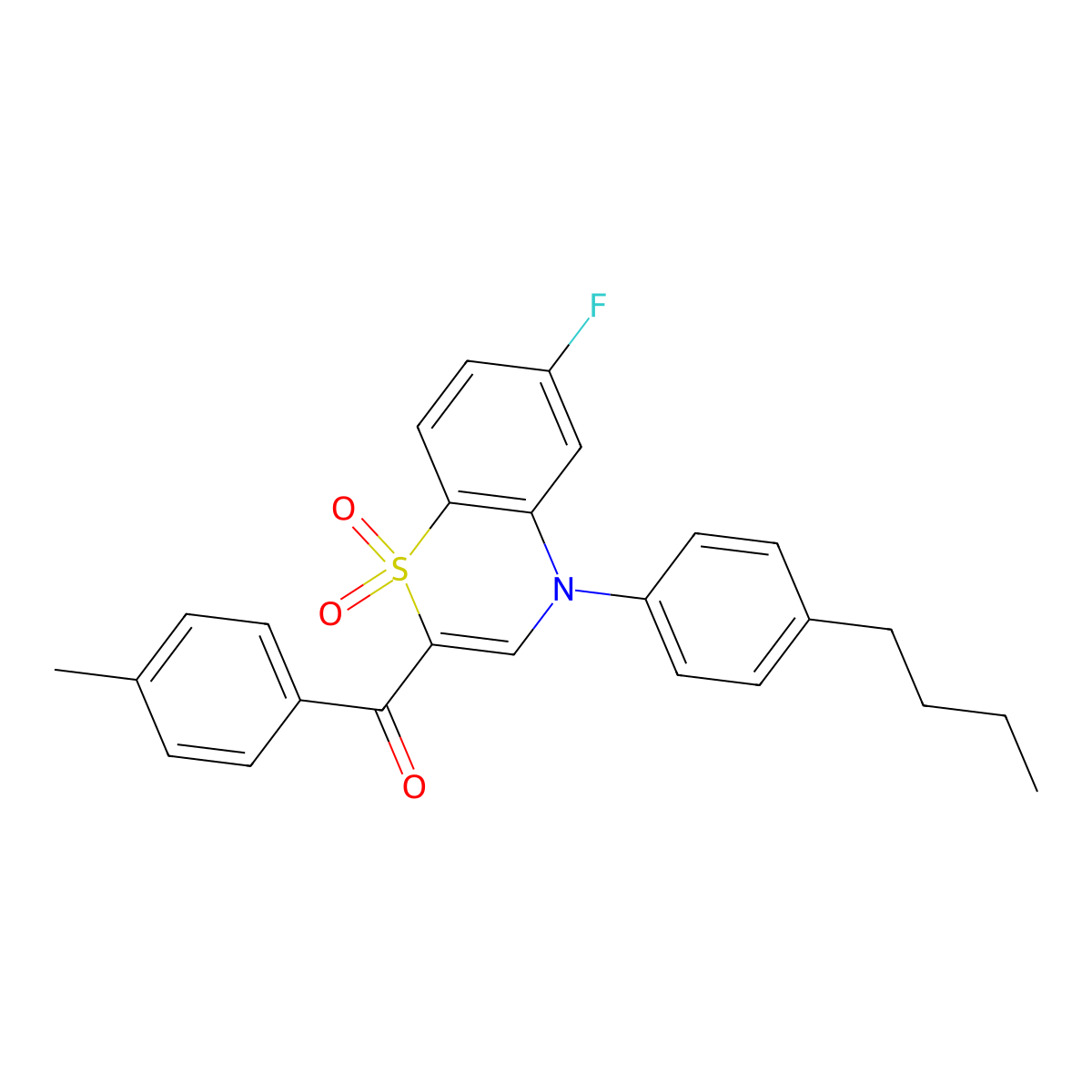 [4-(4-butylphenyl)-6-fluoro-1,1-dioxido-4H-1,4-benzothiazin-2-yl](4-methylphenyl)methanone molecular structure, CAS 1114650-51-9