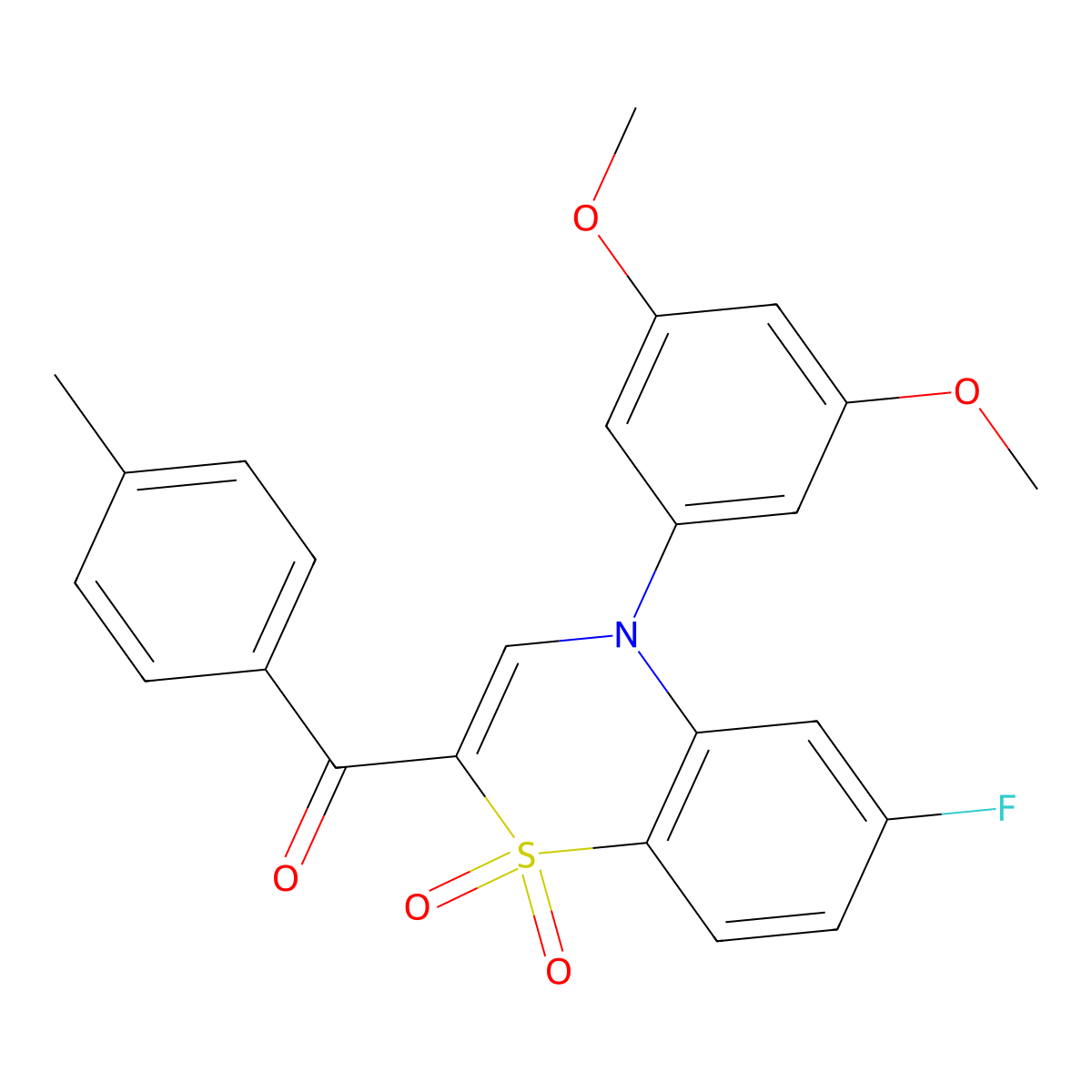 [4-(3,5-dimethoxyphenyl)-6-fluoro-1,1-dioxido-4H-1,4-benzothiazin-2-yl](4-methylphenyl)methanone molecular structure, CAS 1114650-57-5