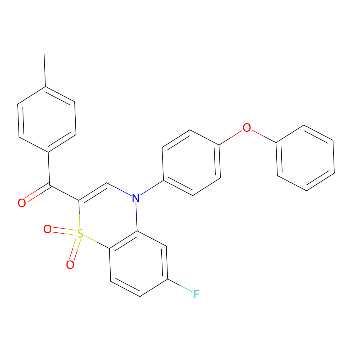 [6-fluoro-1,1-dioxido-4-(4-phenoxyphenyl)-4H-1,4-benzothiazin-2-yl](4-methylphenyl)methanone molecular structure, CAS 1114650-63-3