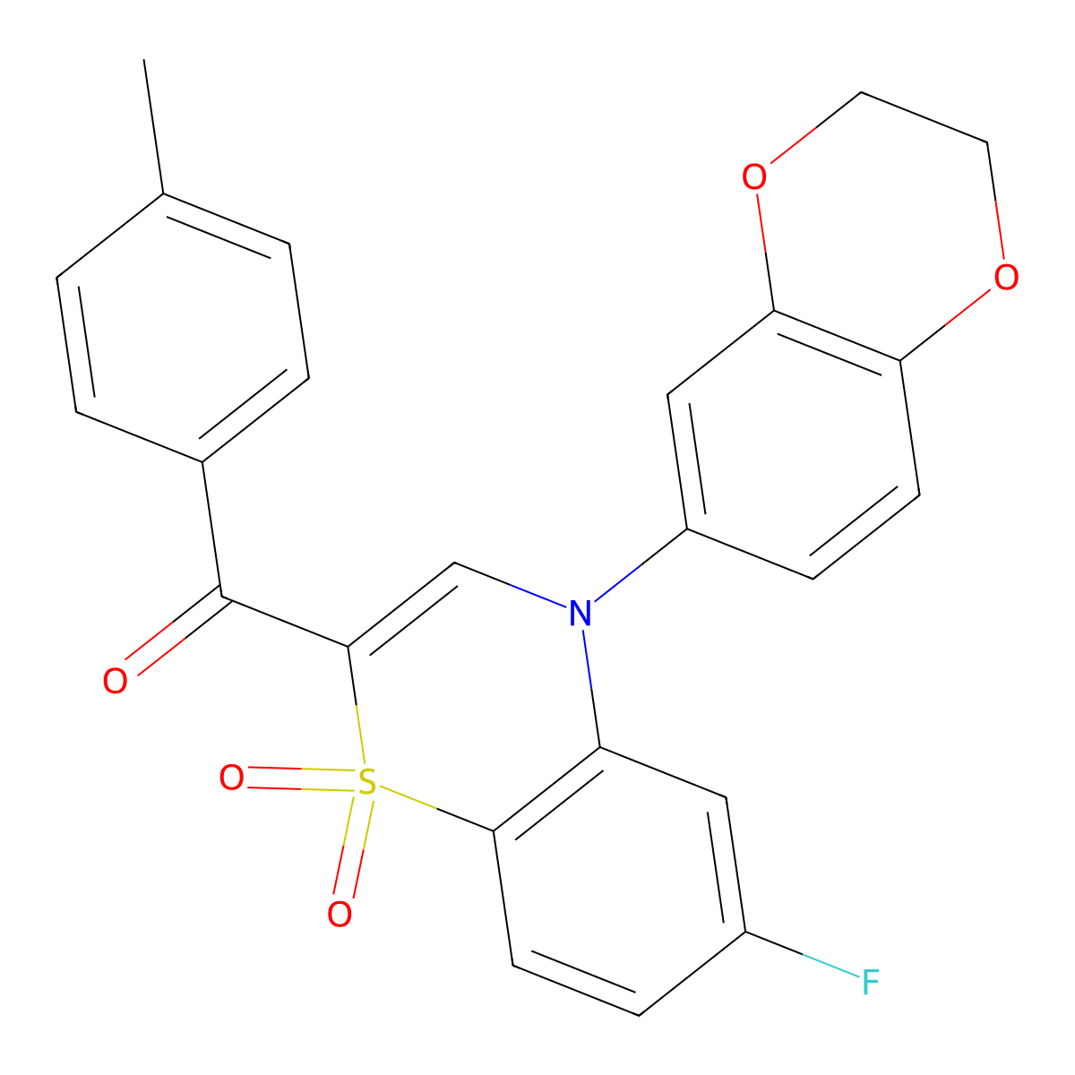 [4-(2,3-dihydro-1,4-benzodioxin-6-yl)-6-fluoro-1,1-dioxido-4H-1,4-benzothiazin-2-yl](4-methylphenyl)methanone molecular structure, CAS 1114650-69-9