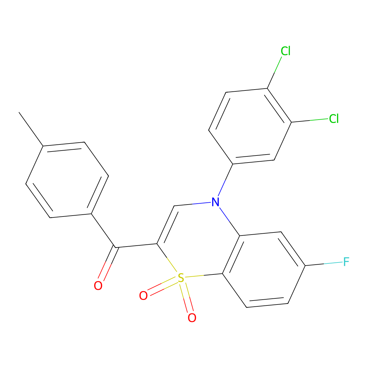 [4-(3,4-dichlorophenyl)-6-fluoro-1,1-dioxido-4H-1,4-benzothiazin-2-yl](4-methylphenyl)methanone molecular structure, CAS 1114650-81-5