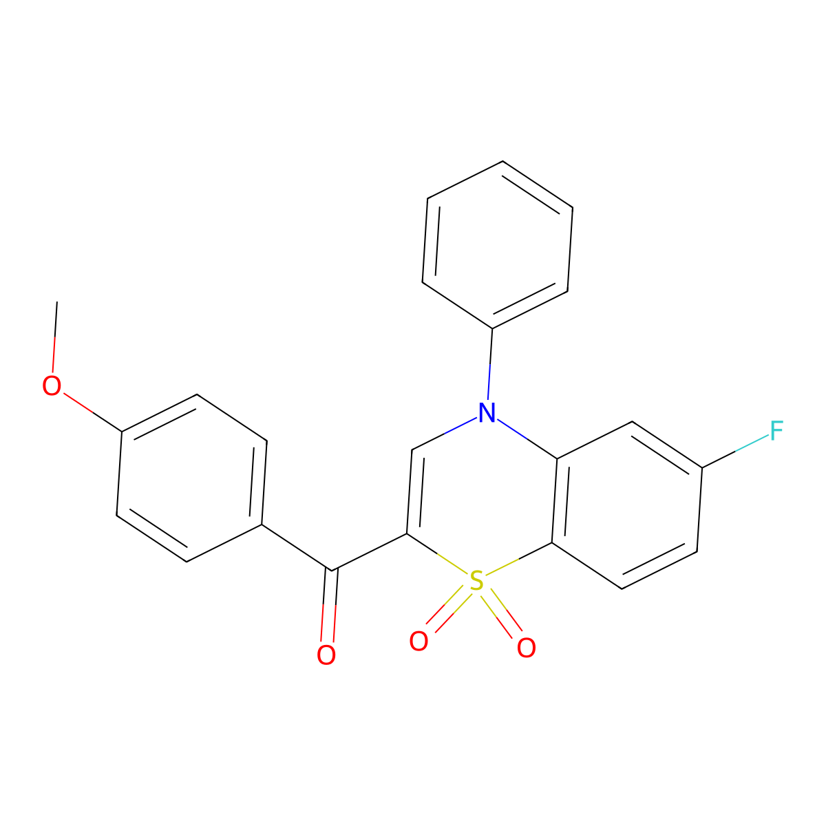 (6-fluoro-1,1-dioxido-4-phenyl-4H-1,4-benzothiazin-2-yl)(4-methoxyphenyl)methanone molecular structure, CAS 1114650-87-1