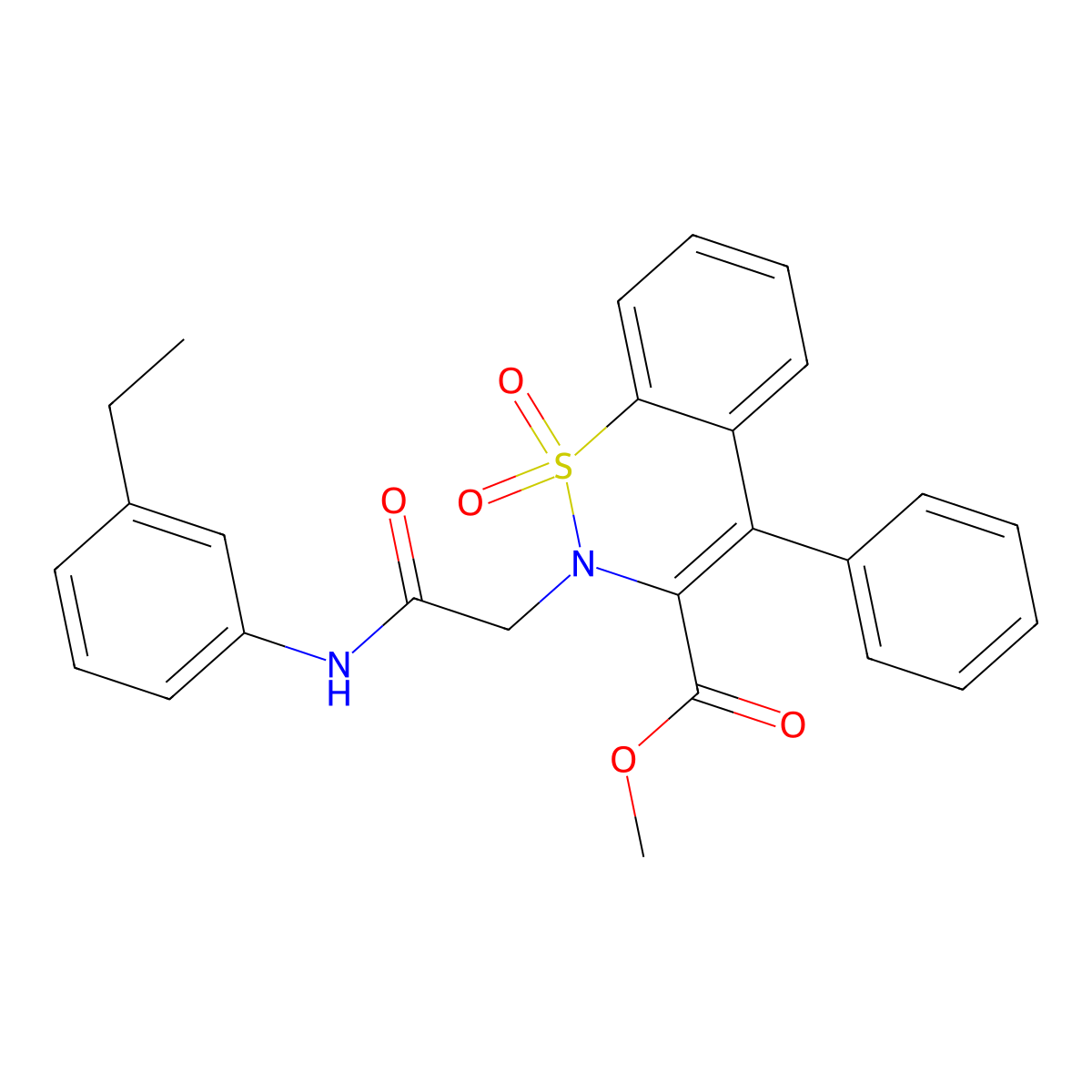 methyl 2-{2-[(3-ethylphenyl)amino]-2-oxoethyl}-4-phenyl-2H-1,2-benzothiazine-3-carboxylate 1,1-dioxide molecular structure, CAS 1114650-94-0