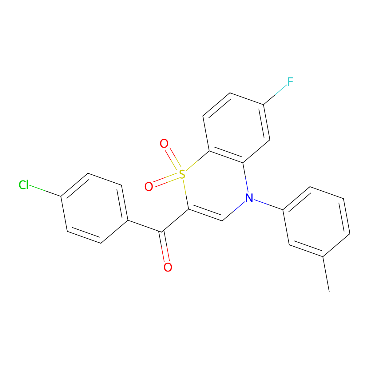 (4-chlorophenyl)[6-fluoro-4-(3-methylphenyl)-1,1-dioxido-4H-1,4-benzothiazin-2-yl]methanone molecular structure, CAS 1114651-12-5