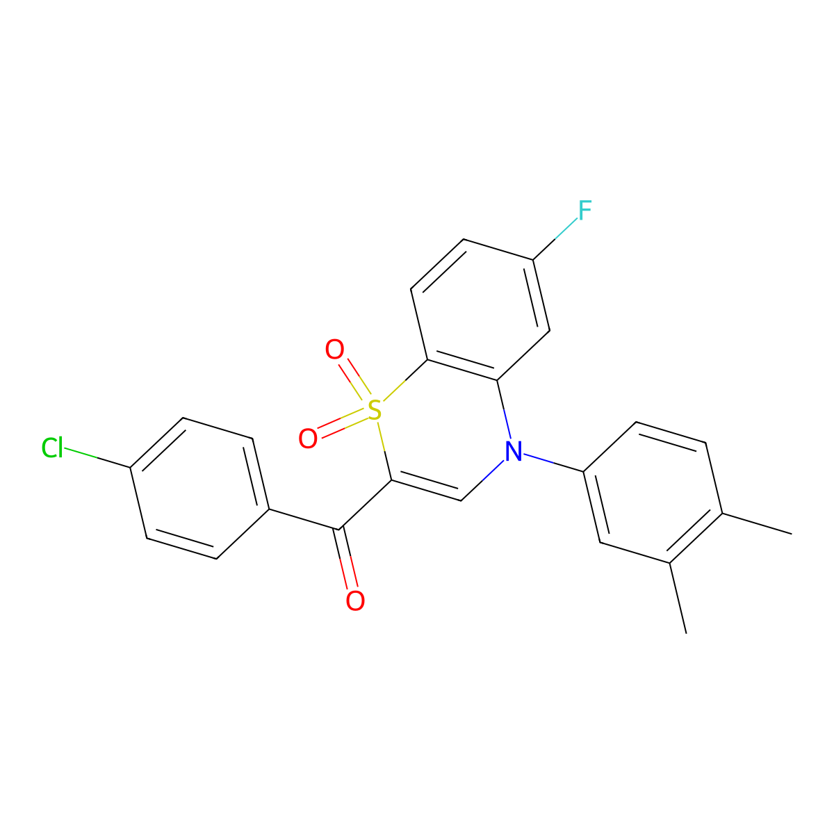 (4-chlorophenyl)[4-(3,4-dimethylphenyl)-6-fluoro-1,1-dioxido-4H-1,4-benzothiazin-2-yl]methanone molecular structure, CAS 1114651-17-0