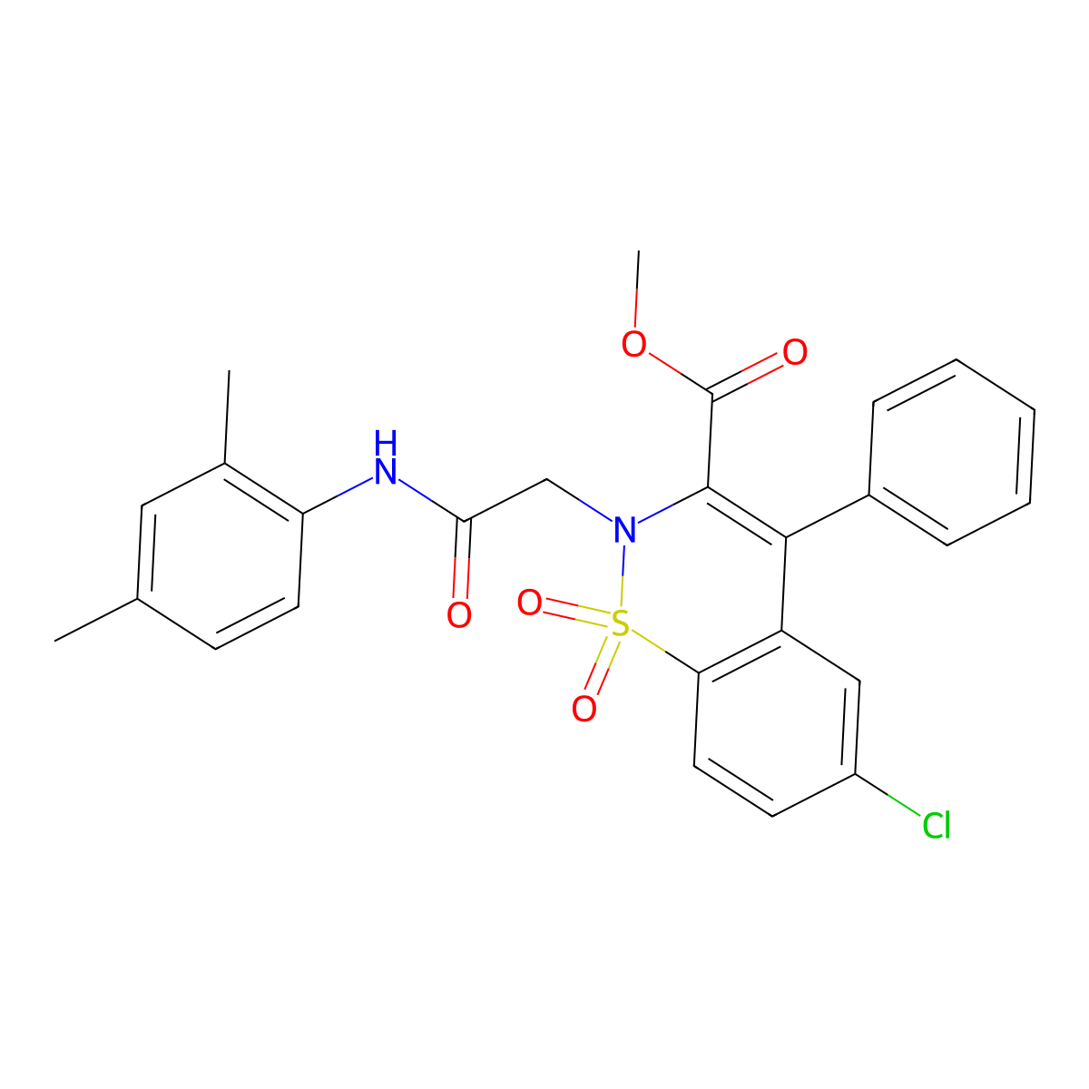 methyl 6-chloro-2-(2-((2,4-dimethylphenyl)amino)-2-oxoethyl)-4-phenyl-2H-benzo[e][1,2]thiazine-3-carboxylate 1,1-dioxide molecular structure, CAS 1114651-19-2