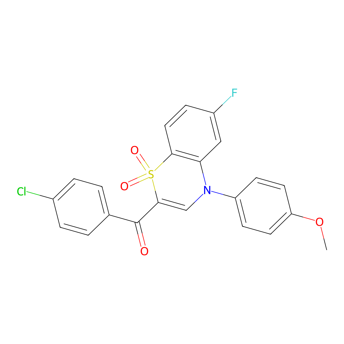 (4-chlorophenyl)[6-fluoro-4-(4-methoxyphenyl)-1,1-dioxido-4H-1,4-benzothiazin-2-yl]methanone molecular structure, CAS 1114651-22-7