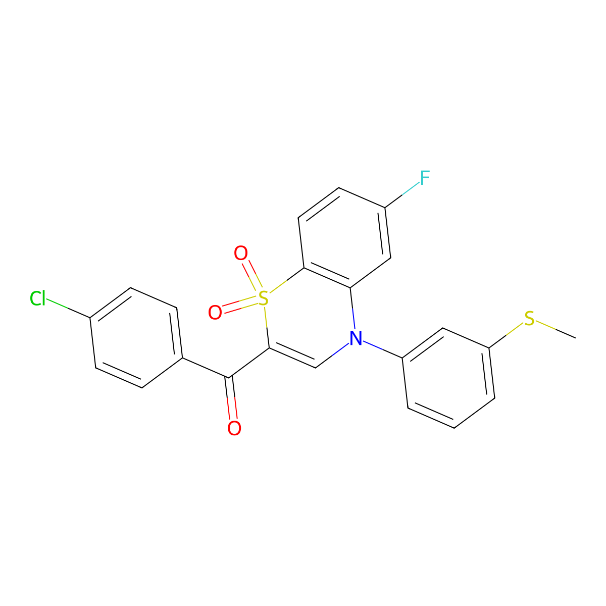 (4-chlorophenyl){6-fluoro-4-[3-(methylthio)phenyl]-1,1-dioxido-4H-1,4-benzothiazin-2-yl}methanone molecular structure, CAS 1114651-27-2