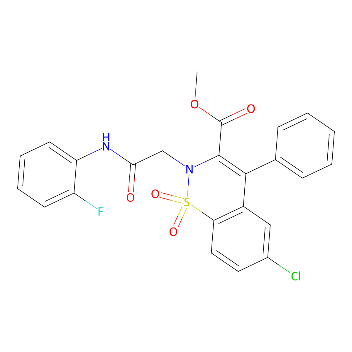 methyl 6-chloro-2-(2-((2-fluorophenyl)amino)-2-oxoethyl)-4-phenyl-2H-benzo[e][1,2]thiazine-3-carboxylate 1,1-dioxide molecular structure, CAS 1114651-29-4