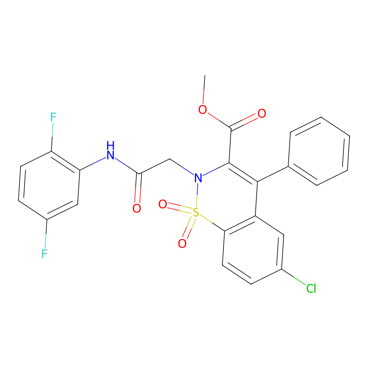 methyl 6-chloro-2-(2-((2,5-difluorophenyl)amino)-2-oxoethyl)-4-phenyl-2H-benzo[e][1,2]thiazine-3-carboxylate 1,1-dioxide molecular structure, CAS 1114651-34-1