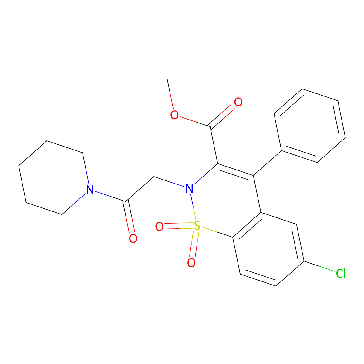 methyl 6-chloro-2-(2-oxo-2-(piperidin-1-yl)ethyl)-4-phenyl-2H-benzo[e][1,2]thiazine-3-carboxylate 1,1-dioxide molecular structure, CAS 1114651-39-6