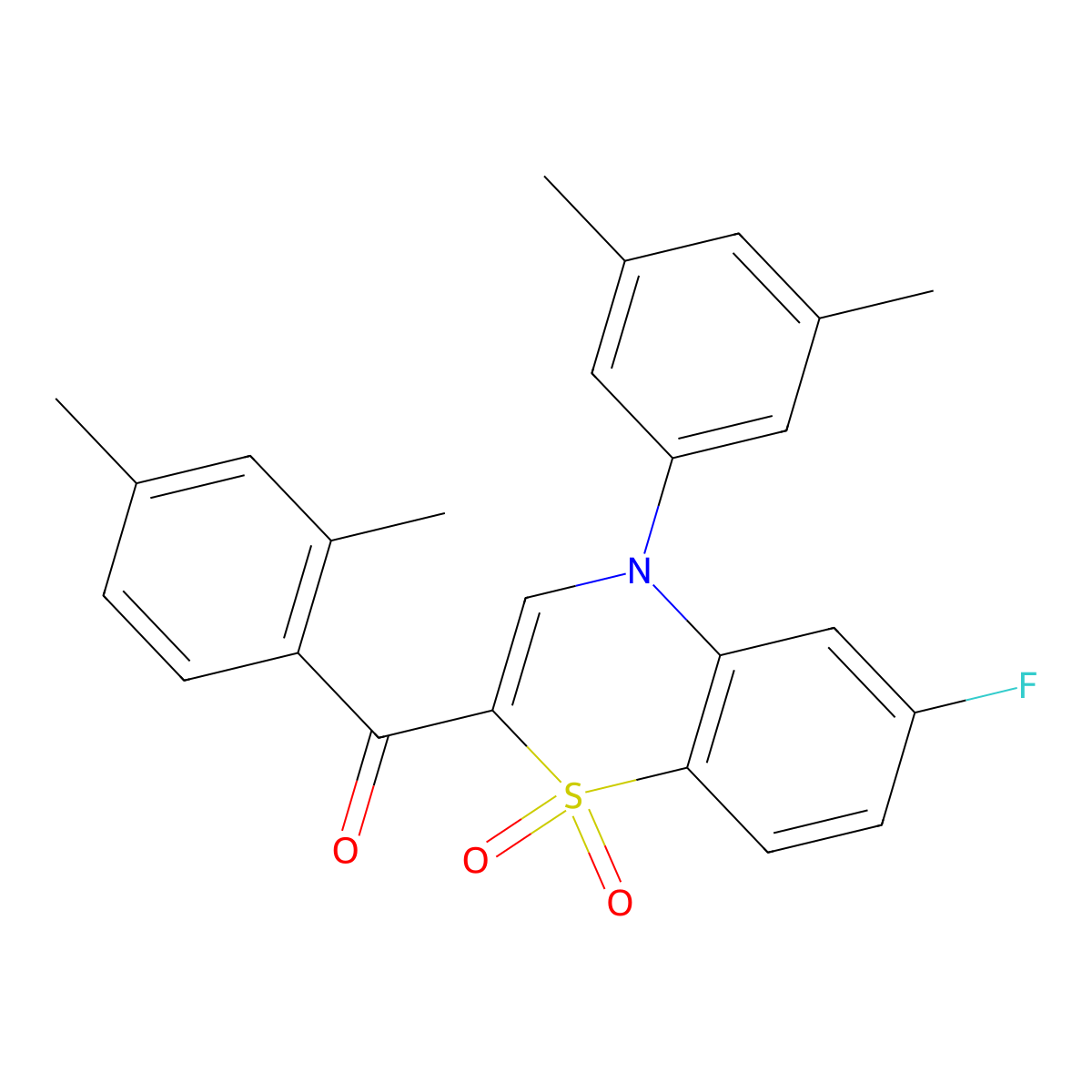 (2,4-dimethylphenyl)[4-(3,5-dimethylphenyl)-6-fluoro-1,1-dioxido-4H-1,4-benzothiazin-2-yl]methanone molecular structure, CAS 1114651-47-6