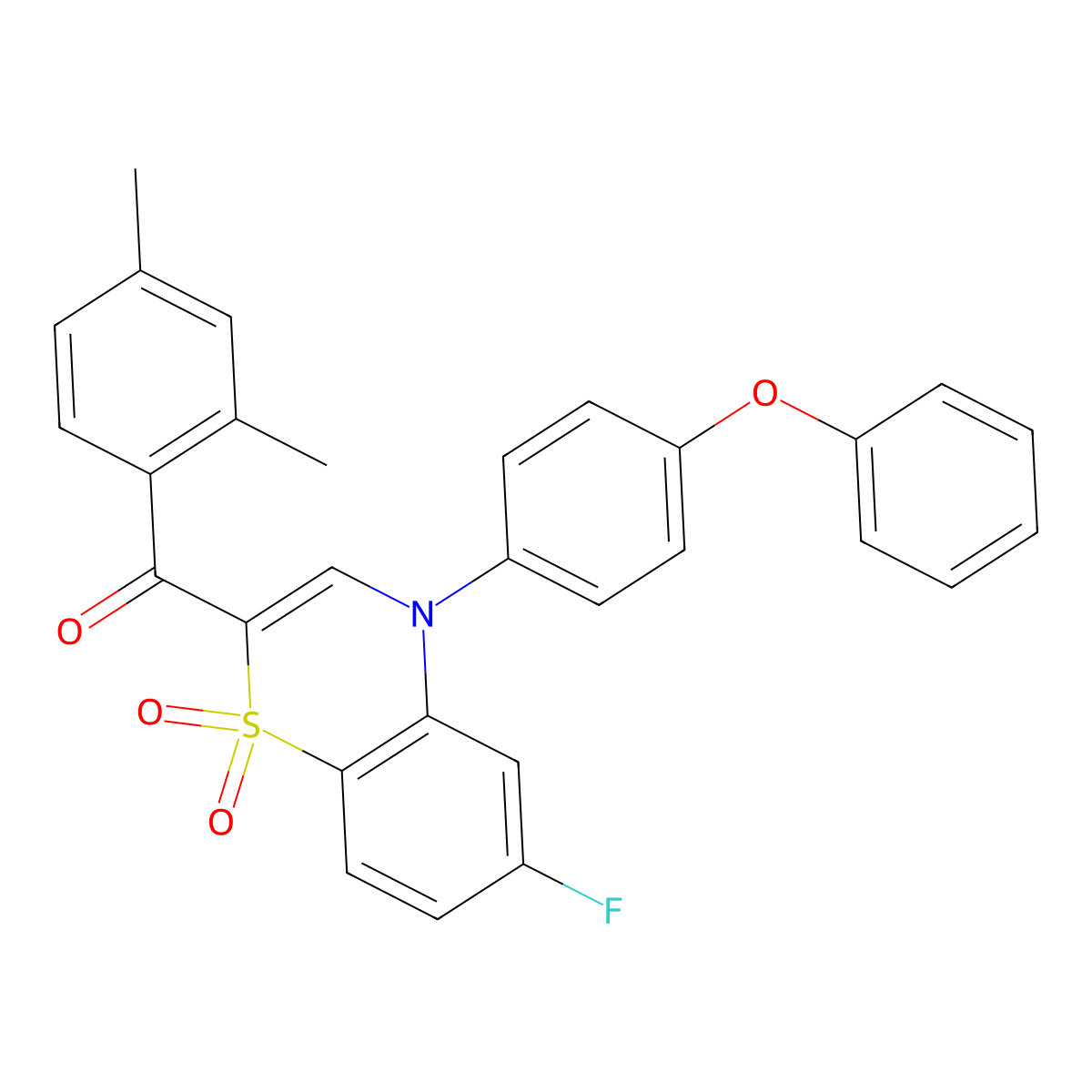 (2,4-dimethylphenyl)[6-fluoro-1,1-dioxido-4-(4-phenoxyphenyl)-4H-1,4-benzothiazin-2-yl]methanone molecular structure, CAS 1114651-57-8