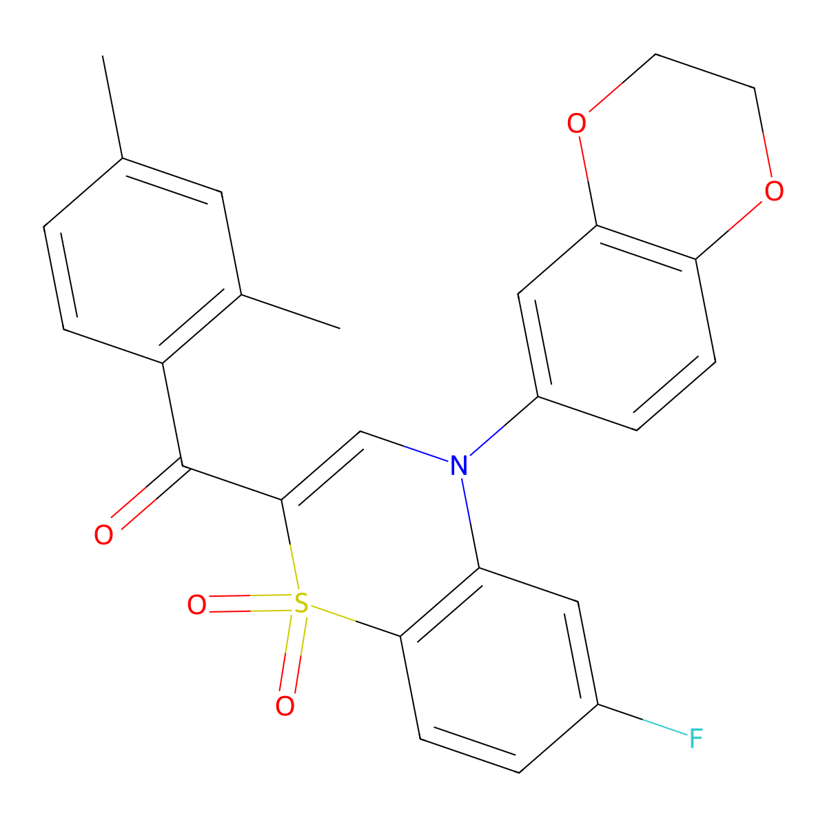[4-(2,3-dihydro-1,4-benzodioxin-6-yl)-6-fluoro-1,1-dioxido-4H-1,4-benzothiazin-2-yl](2,4-dimethylphenyl)methanone molecular structure, CAS 1114651-62-5