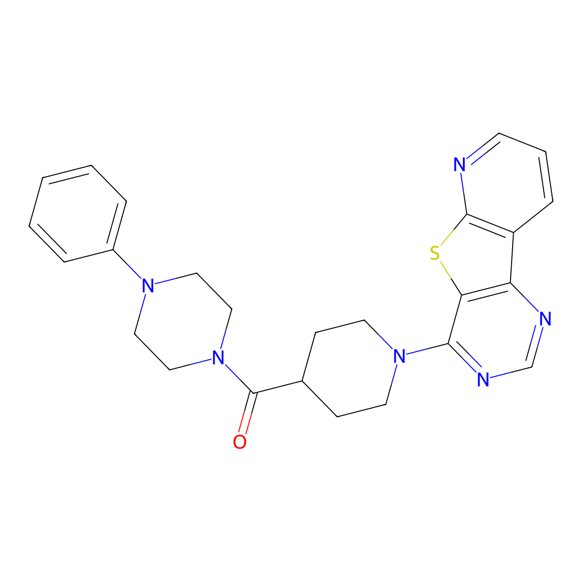 6-[4-(4-Phenylpiperazine-1-carbonyl)piperidin-1-yl]-8-thia-3,5,10-triazatricyclo[7.4.0.0^{2,7}]trideca-1(13),2(7),3,5,9,11-hexaene molecular structure, CAS 1114651-66-9