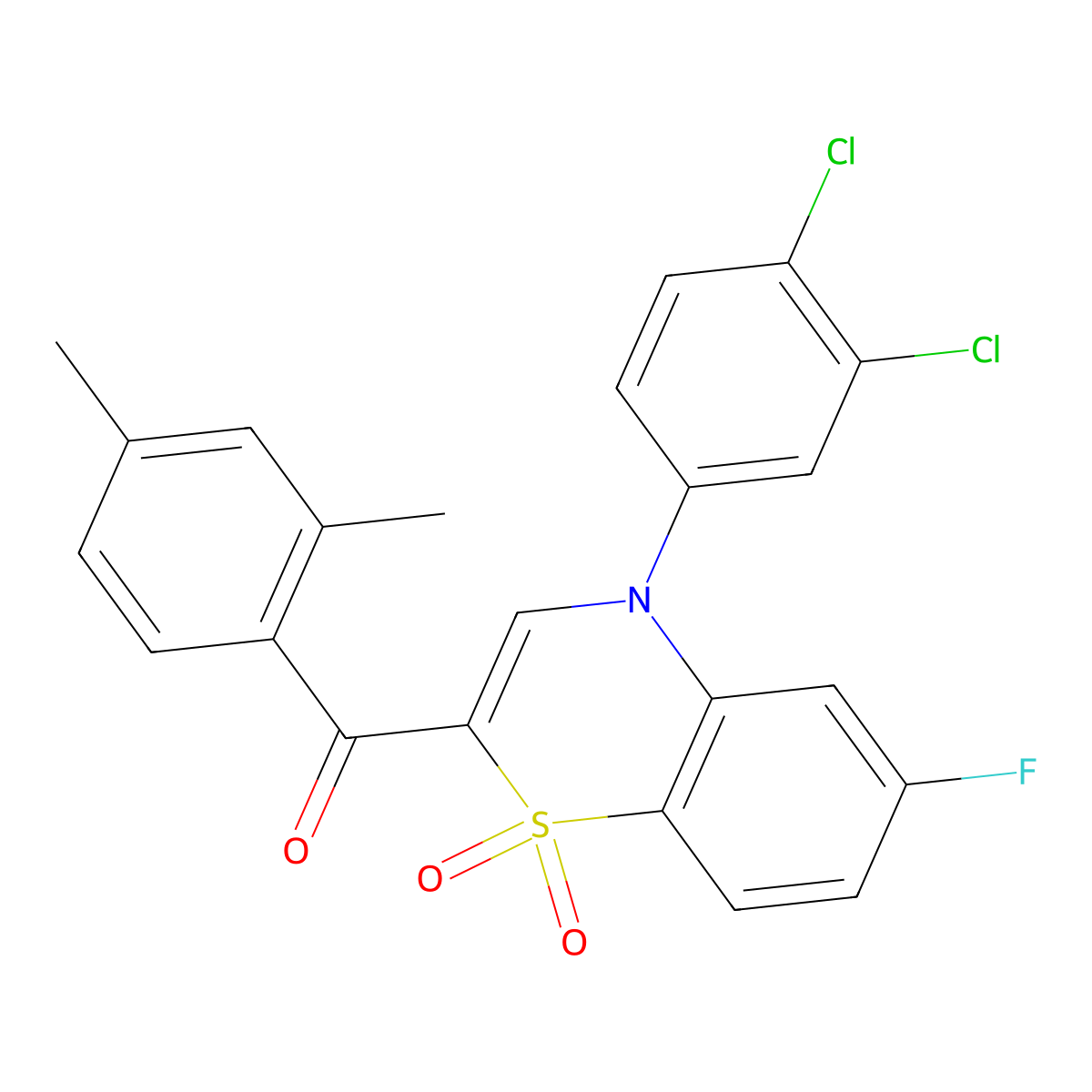 [4-(3,4-dichlorophenyl)-6-fluoro-1,1-dioxido-4H-1,4-benzothiazin-2-yl](2,4-dimethylphenyl)methanone molecular structure, CAS 1114651-72-7
