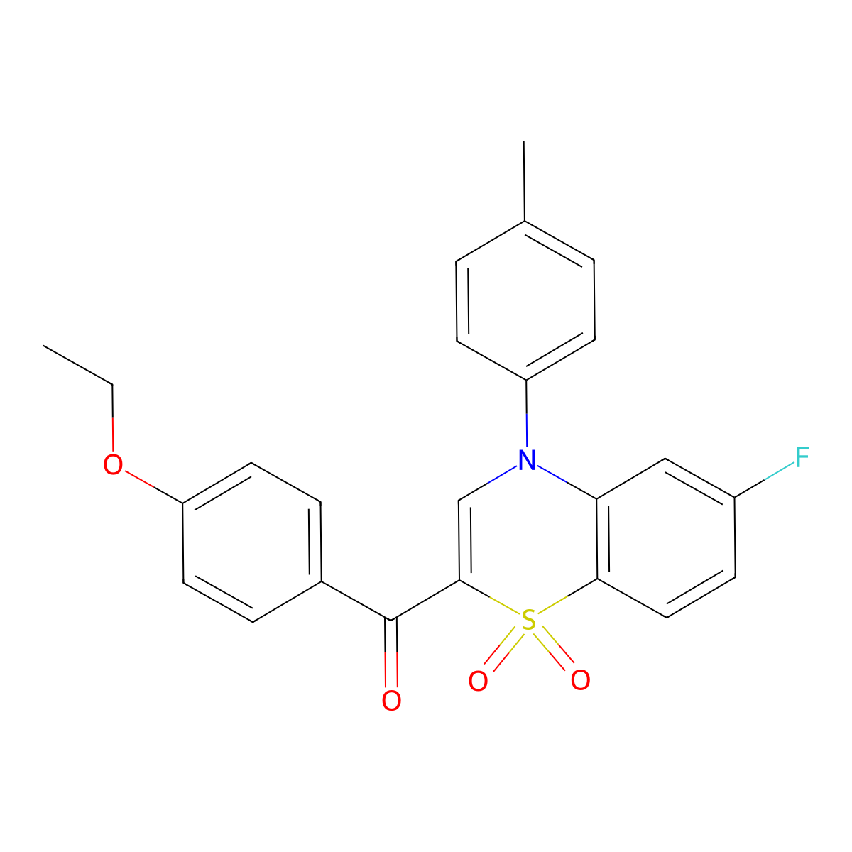 (4-ethoxyphenyl)(6-fluoro-1,1-dioxido-4-(p-tolyl)-4H-benzo[b][1,4]thiazin-2-yl)methanone molecular structure, CAS 1114651-82-9