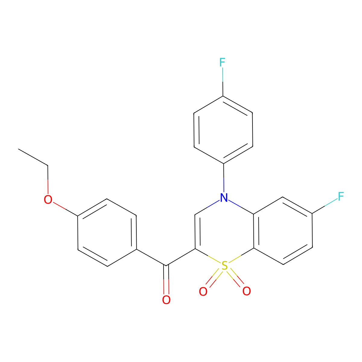 (4-ethoxyphenyl)[6-fluoro-4-(4-fluorophenyl)-1,1-dioxido-4H-1,4-benzothiazin-2-yl]methanone molecular structure, CAS 1114652-07-1