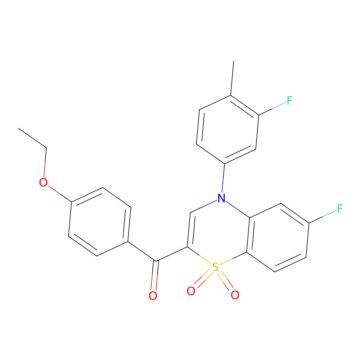 (4-ethoxyphenyl)[6-fluoro-4-(3-fluoro-4-methylphenyl)-1,1-dioxido-4H-1,4-benzothiazin-2-yl]methanone molecular structure, CAS 1114652-11-7
