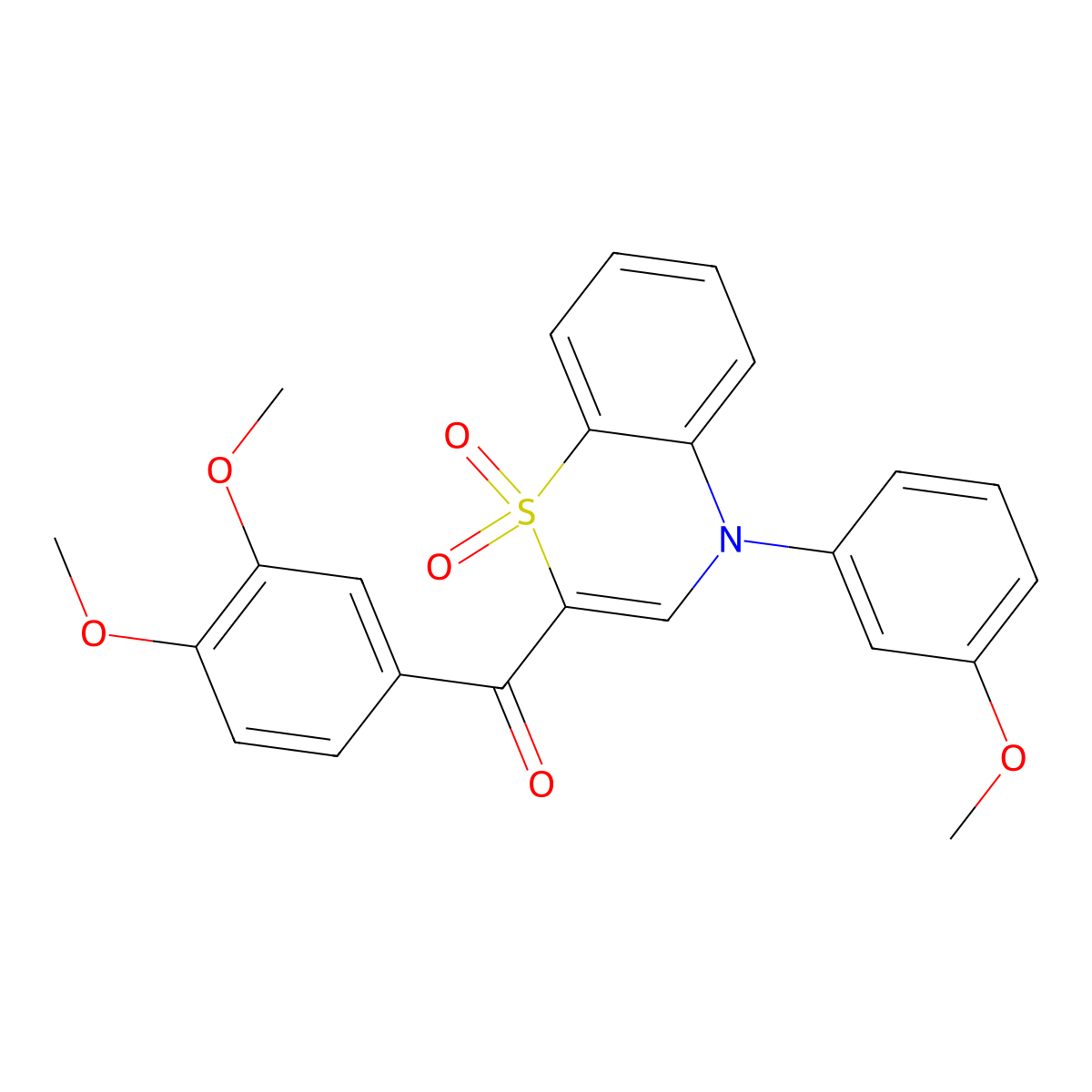 (3,4-dimethoxyphenyl)[4-(3-methoxyphenyl)-1,1-dioxido-4H-1,4-benzothiazin-2-yl]methanone molecular structure, CAS 1114652-23-1
