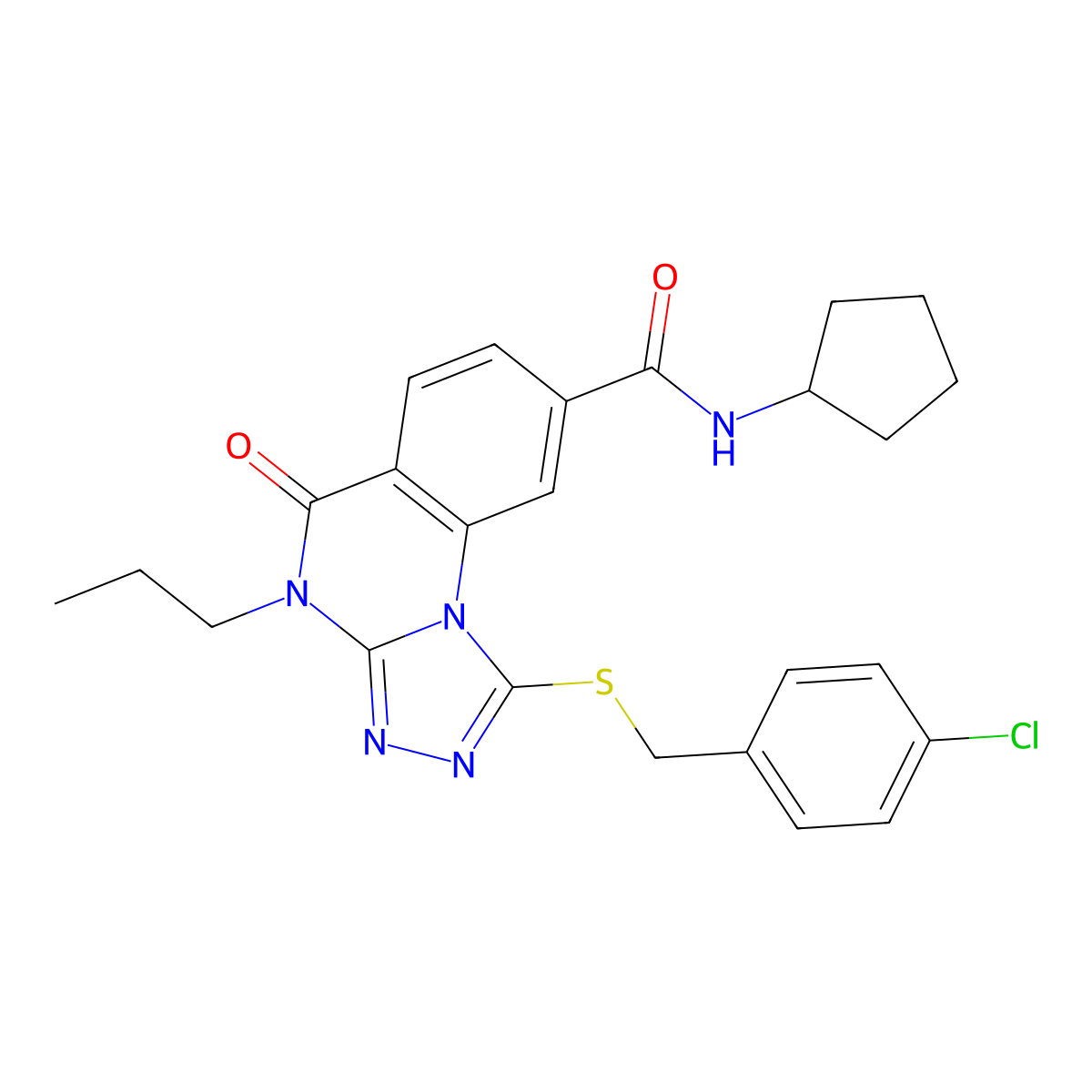 1-((4-chlorobenzyl)thio)-N-cyclopentyl-5-oxo-4-propyl-4,5-dihydro-[1,2,4]triazolo[4,3-a]quinazoline-8-carboxamide molecular structure, CAS 1114652-32-2