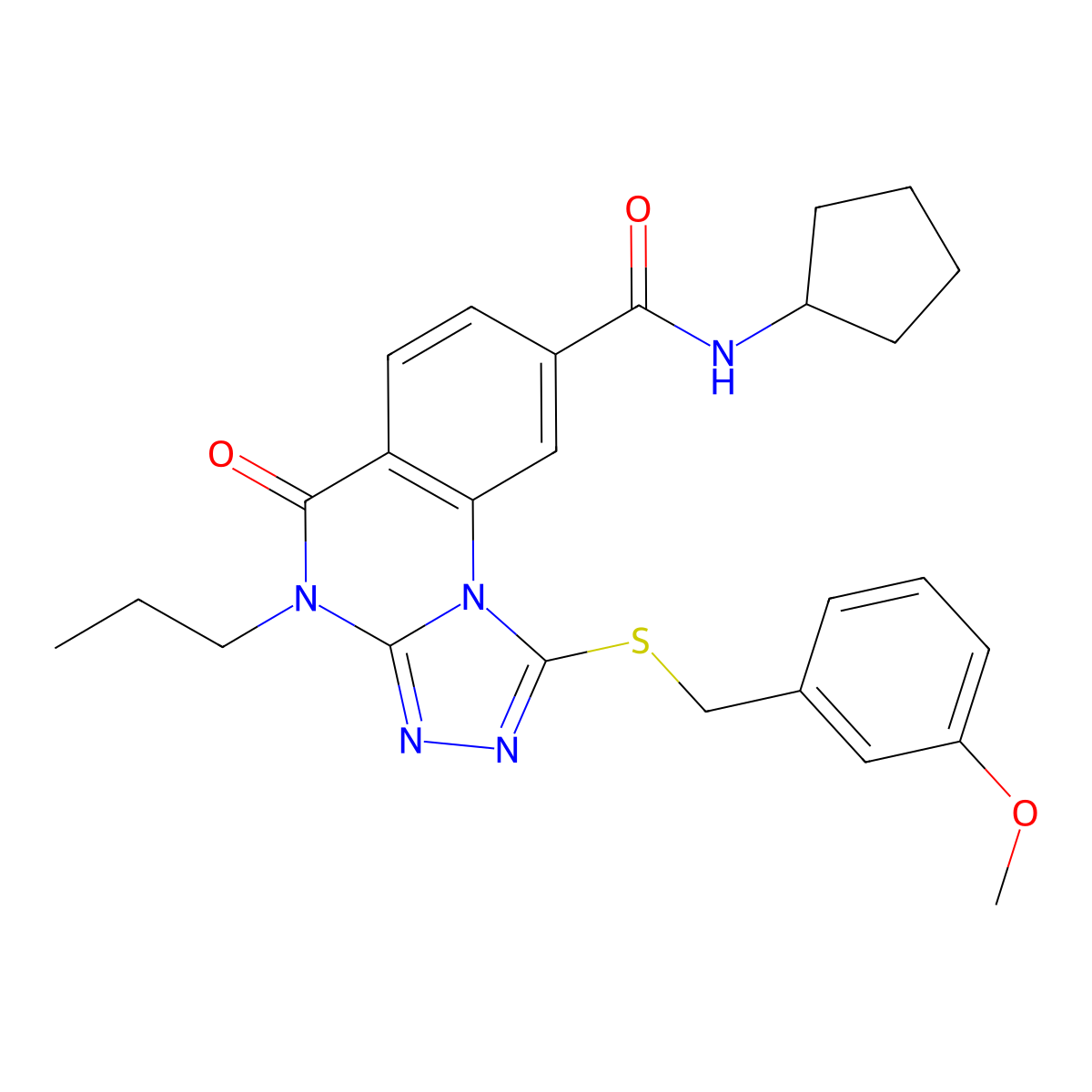 N-cyclopentyl-1-((3-methoxybenzyl)thio)-5-oxo-4-propyl-4,5-dihydro-[1,2,4]triazolo[4,3-a]quinazoline-8-carboxamide molecular structure, CAS 1114652-46-8