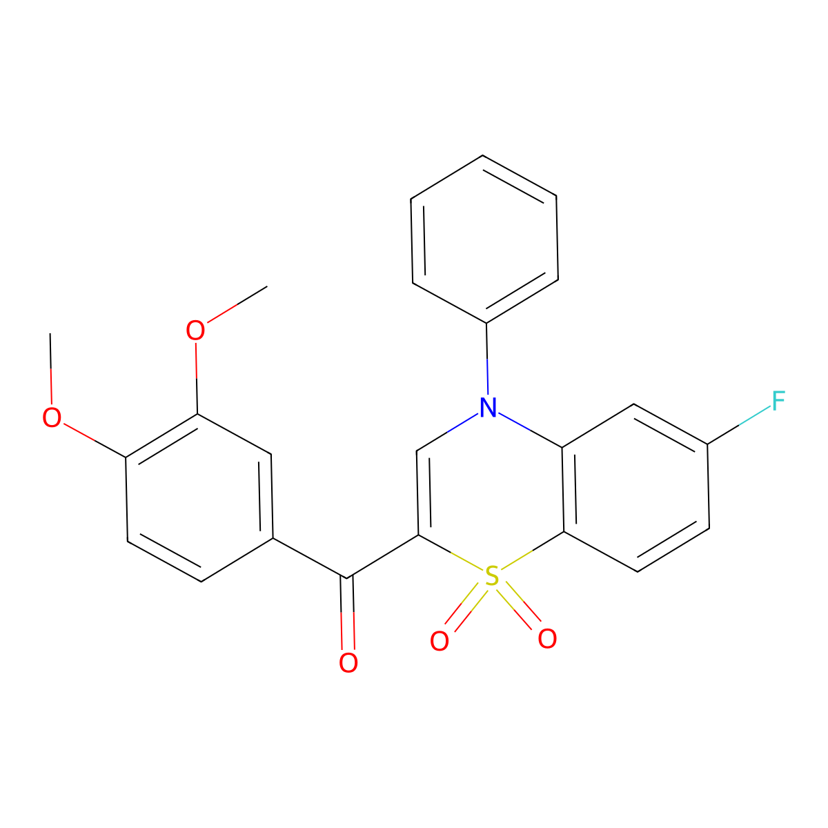 (3,4-dimethoxyphenyl)(6-fluoro-1,1-dioxido-4-phenyl-4H-1,4-benzothiazin-2-yl)methanone molecular structure, CAS 1114652-52-6