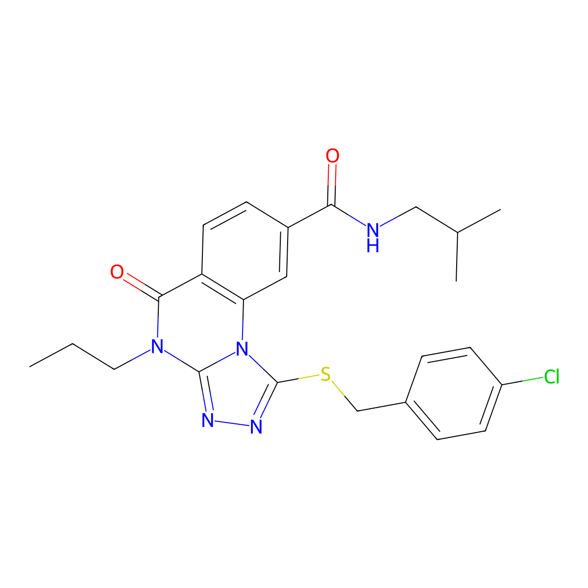 1-[(4-chlorobenzyl)thio]-N-isobutyl-5-oxo-4-propyl-4,5-dihydro[1,2,4]triazolo[4,3-a]quinazoline-8-carboxamide molecular structure, CAS 1114652-61-7