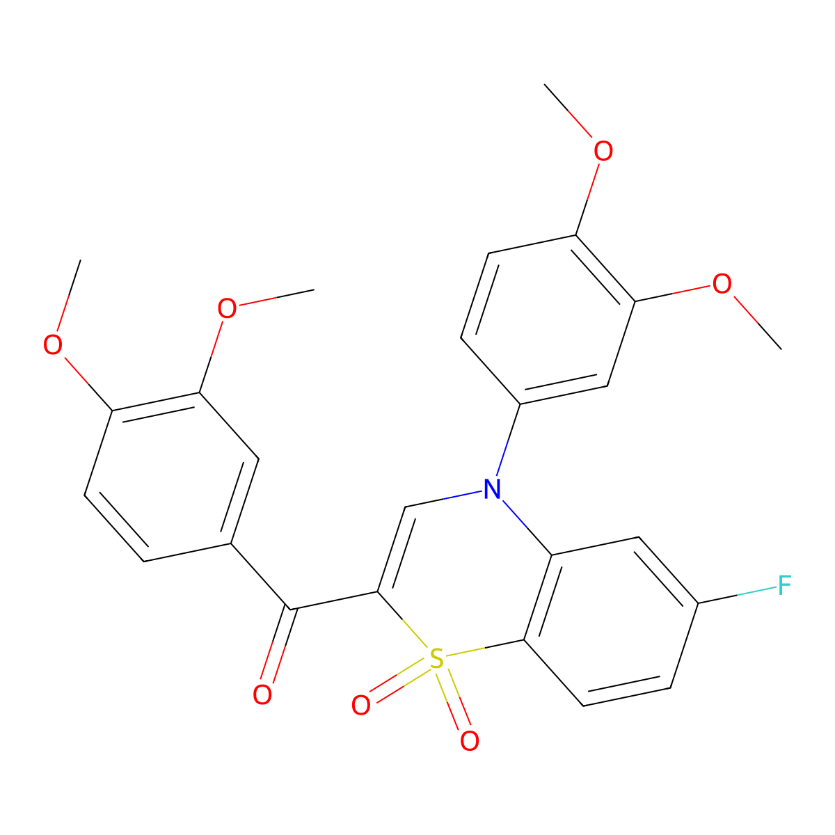 (3,4-dimethoxyphenyl)[4-(3,4-dimethoxyphenyl)-6-fluoro-1,1-dioxido-4H-1,4-benzothiazin-2-yl]methanone molecular structure, CAS 1114652-62-8