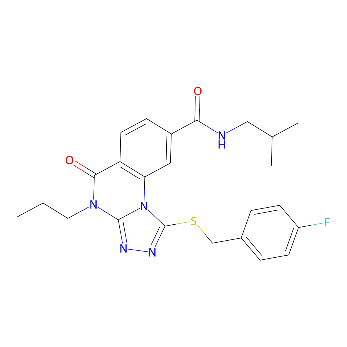 1-((4-fluorobenzyl)thio)-N-isobutyl-5-oxo-4-propyl-4,5-dihydro-[1,2,4]triazolo[4,3-a]quinazoline-8-carboxamide molecular structure, CAS 1114652-71-9