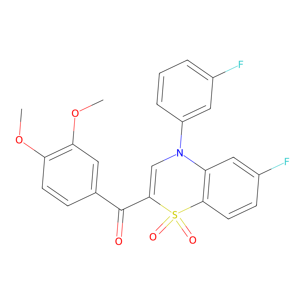 (3,4-dimethoxyphenyl)[6-fluoro-4-(3-fluorophenyl)-1,1-dioxido-4H-1,4-benzothiazin-2-yl]methanone molecular structure, CAS 1114652-72-0