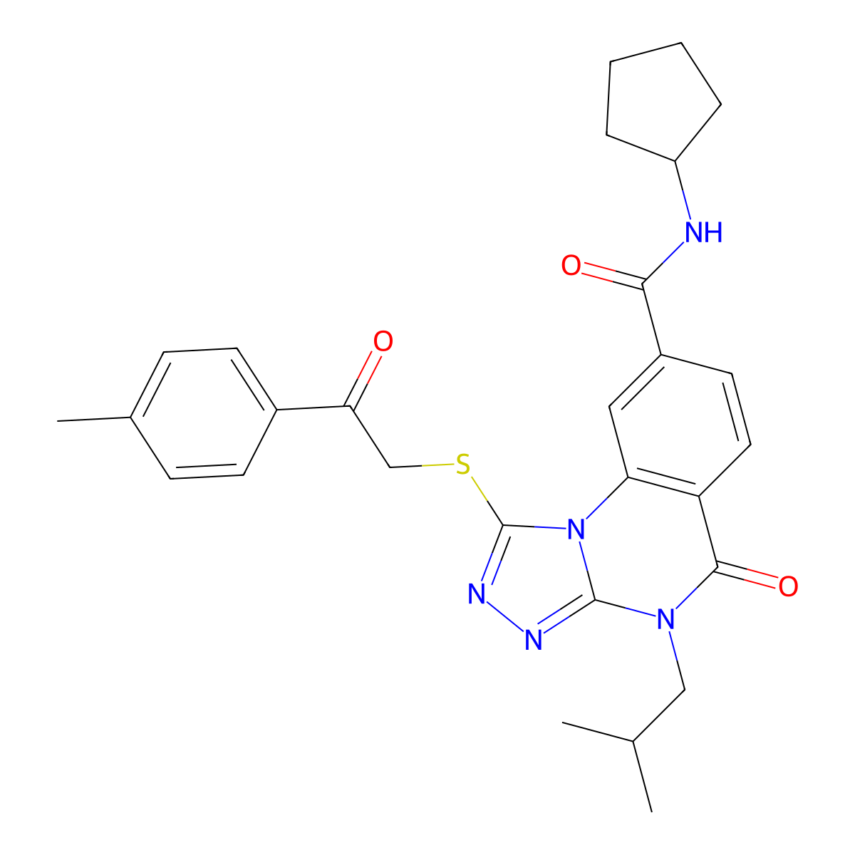 N-cyclopentyl-1-{[2-(4-methylphenyl)-2-oxoethyl]sulfanyl}-4-(2-methylpropyl)-5-oxo-4H,5H-[1,2,4]triazolo[4,3-a]quinazoline-8-carboxamide molecular structure, CAS 1114652-81-1