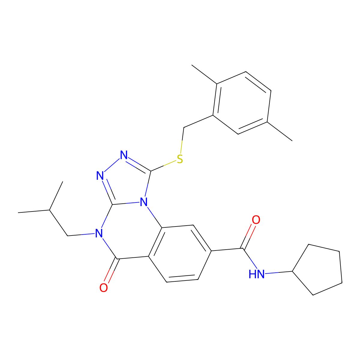 N-cyclopentyl-1-((2,5-dimethylbenzyl)thio)-4-isobutyl-5-oxo-4,5-dihydro-[1,2,4]triazolo[4,3-a]quinazoline-8-carboxamide molecular structure, CAS 1114652-96-8