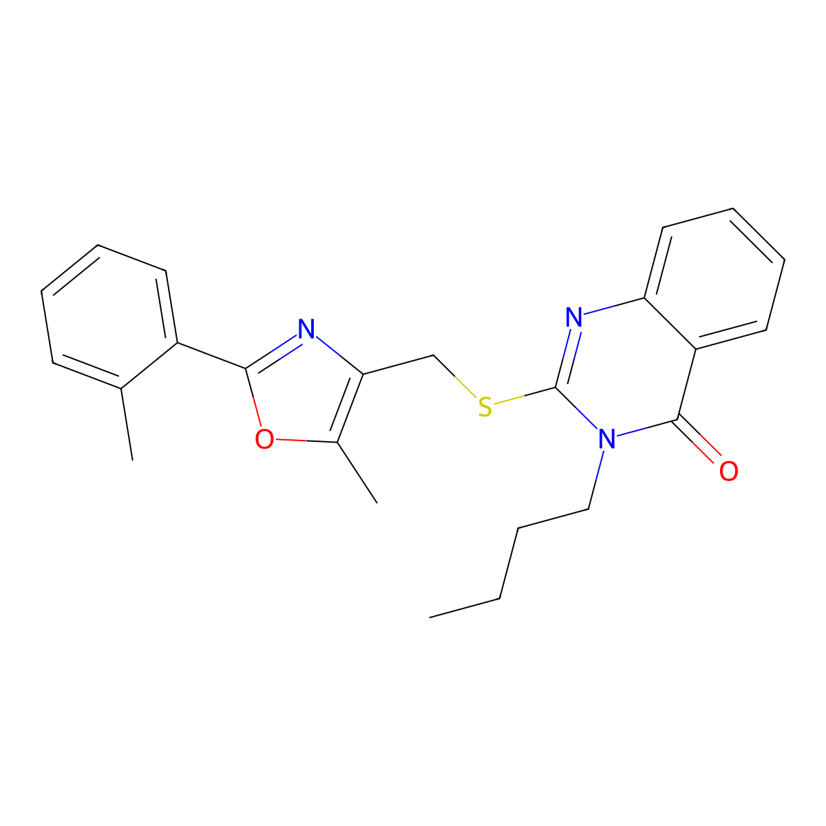 3-butyl-2-(((5-methyl-2-(o-tolyl)oxazol-4-yl)methyl)thio)quinazolin-4(3H)-one molecular structure, CAS 1114653-31-4