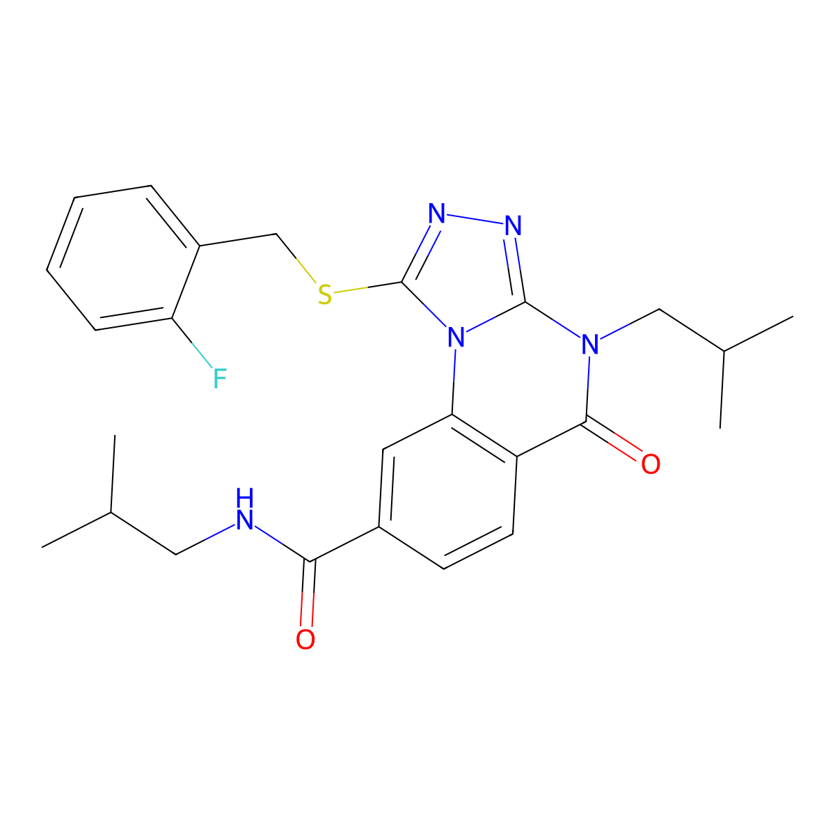 1-((2-fluorobenzyl)thio)-N,4-diisobutyl-5-oxo-4,5-dihydro-[1,2,4]triazolo[4,3-a]quinazoline-8-carboxamide molecular structure, CAS 1114653-32-5