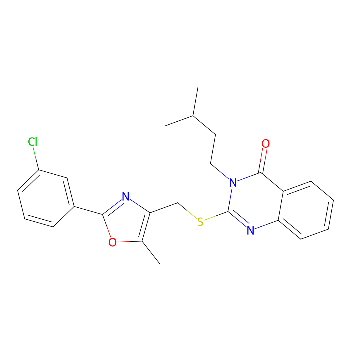 2-(((2-(3-chlorophenyl)-5-methyloxazol-4-yl)methyl)thio)-3-isopentylquinazolin-4(3H)-one molecular structure, CAS 1114653-55-2