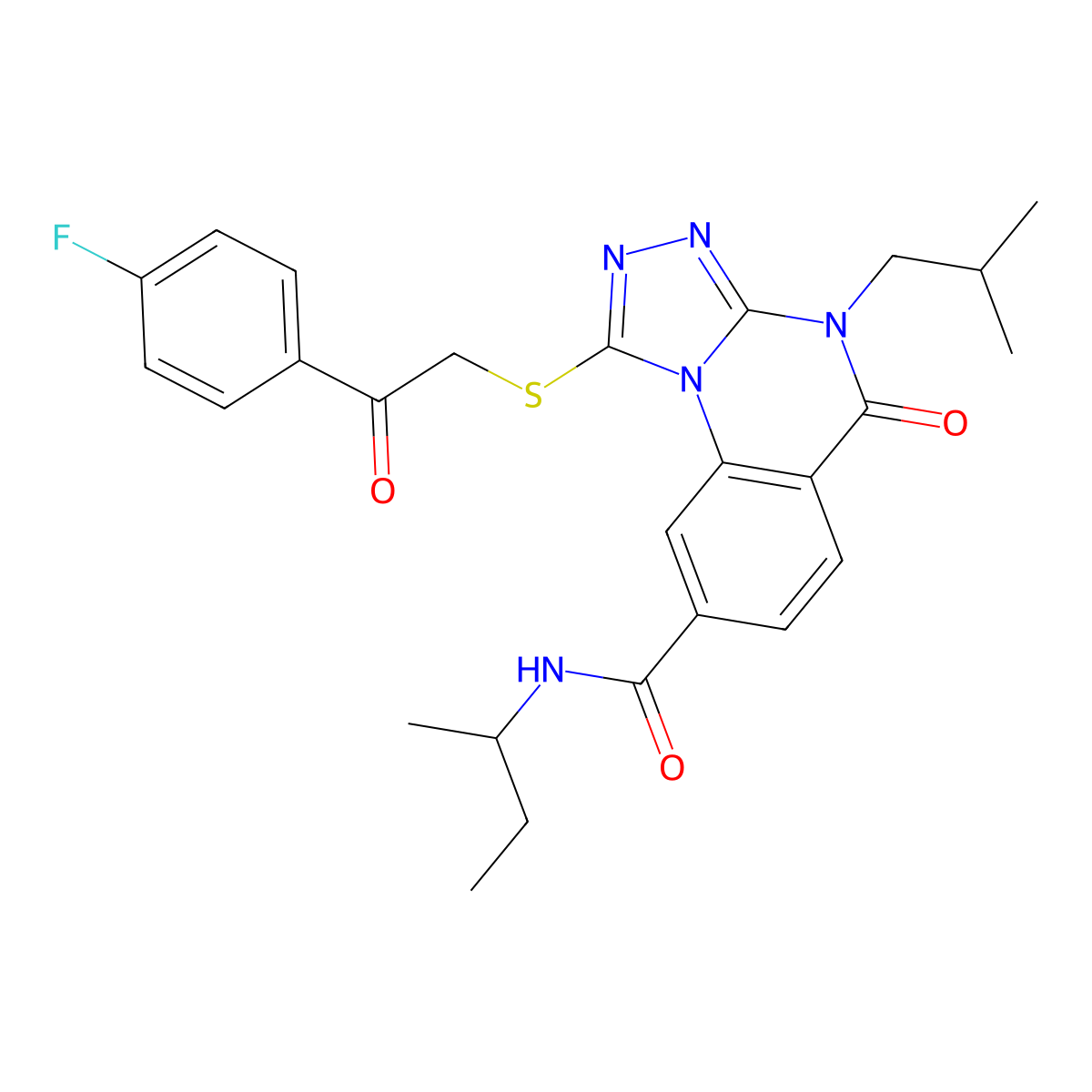 N-(sec-butyl)-1-((2-(4-fluorophenyl)-2-oxoethyl)thio)-4-isobutyl-5-oxo-4,5-dihydro-[1,2,4]triazolo[4,3-a]quinazoline-8-carboxamide molecular structure, CAS 1114653-56-3