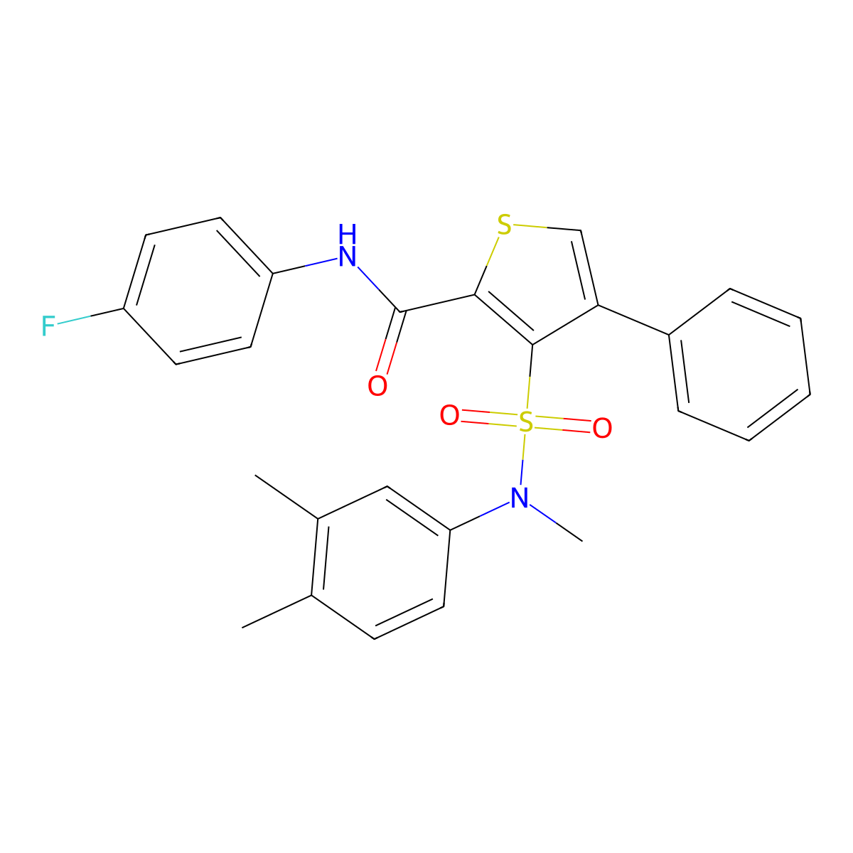 3-{[(3,4-dimethylphenyl)(methyl)amino]sulfonyl}-N-(4-fluorophenyl)-4-phenylthiophene-2-carboxamide molecular structure, CAS 1114653-57-4