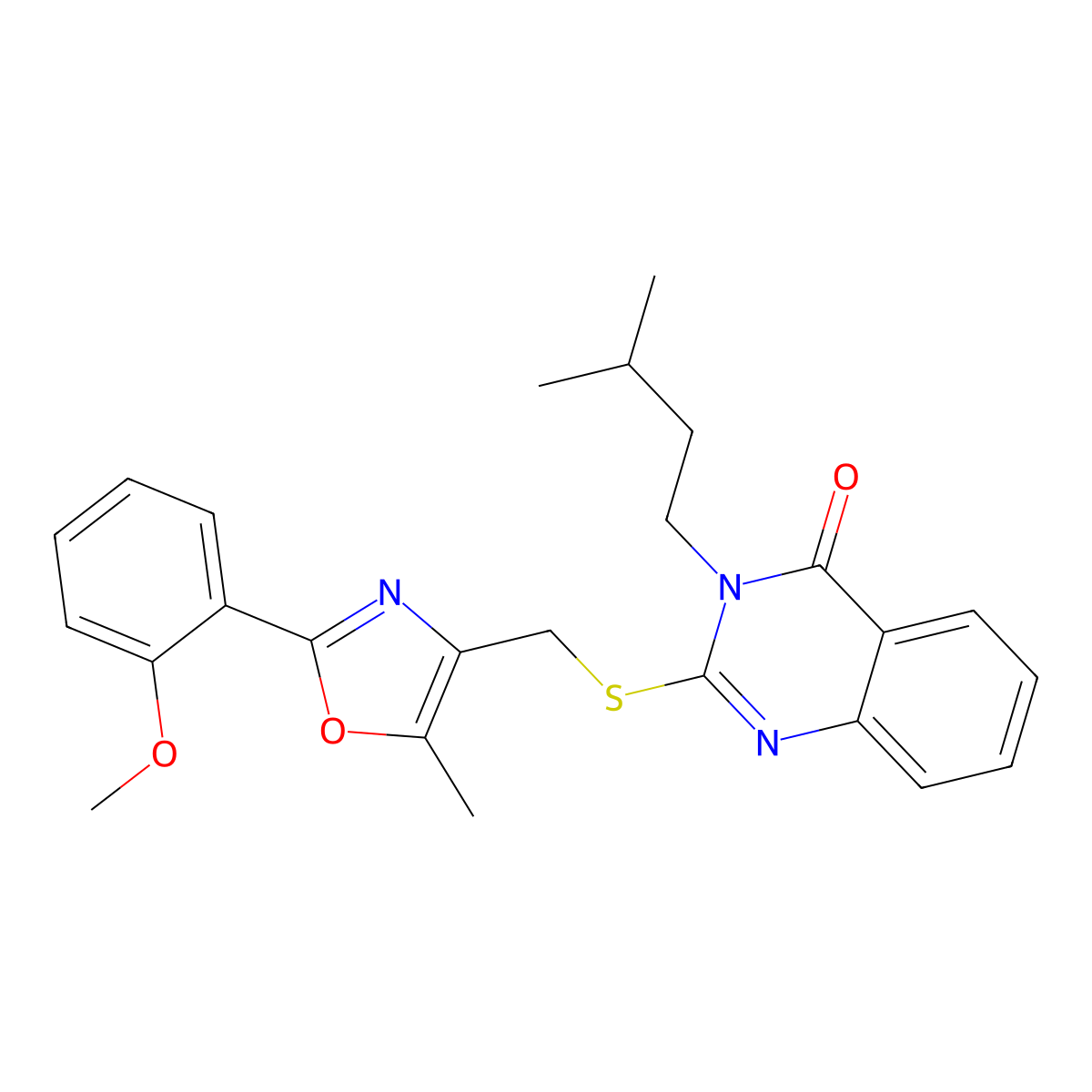 3-isopentyl-2-(((2-(2-methoxyphenyl)-5-methyloxazol-4-yl)methyl)thio)quinazolin-4(3H)-one molecular structure, CAS 1114653-61-0