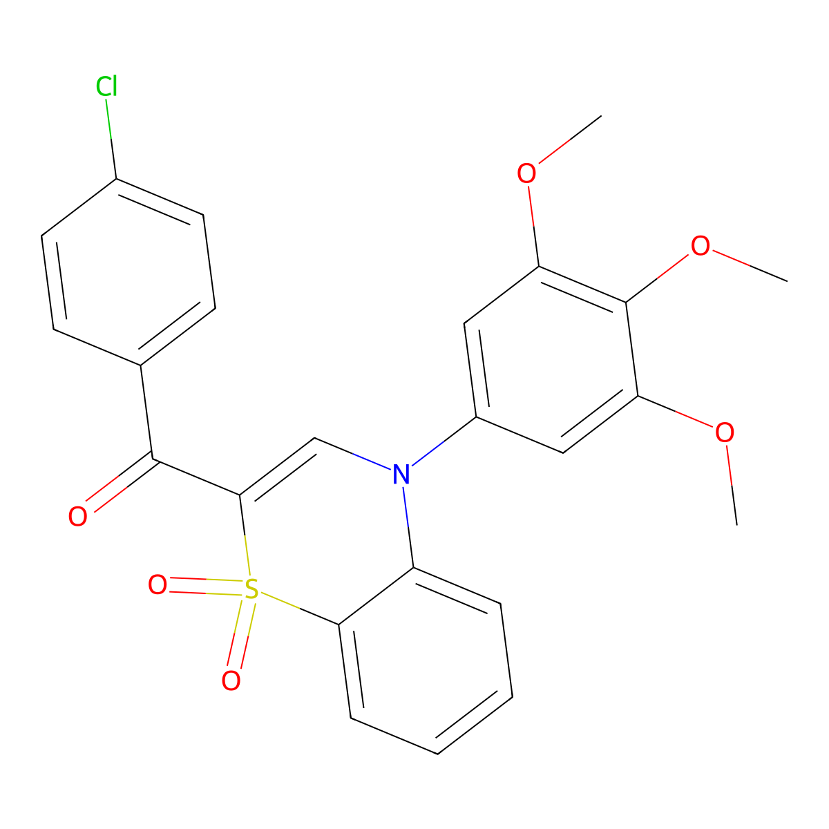 (4-chlorophenyl)[1,1-dioxido-4-(3,4,5-trimethoxyphenyl)-4H-1,4-benzothiazin-2-yl]methanone molecular structure, CAS 1114653-66-5