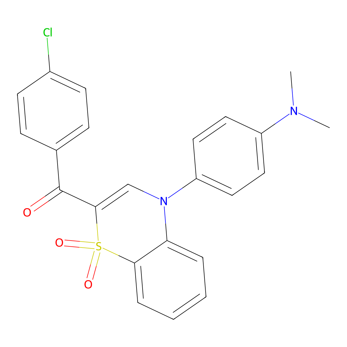 (4-chlorophenyl){4-[4-(dimethylamino)phenyl]-1,1-dioxido-4H-1,4-benzothiazin-2-yl}methanone molecular structure, CAS 1114653-72-3