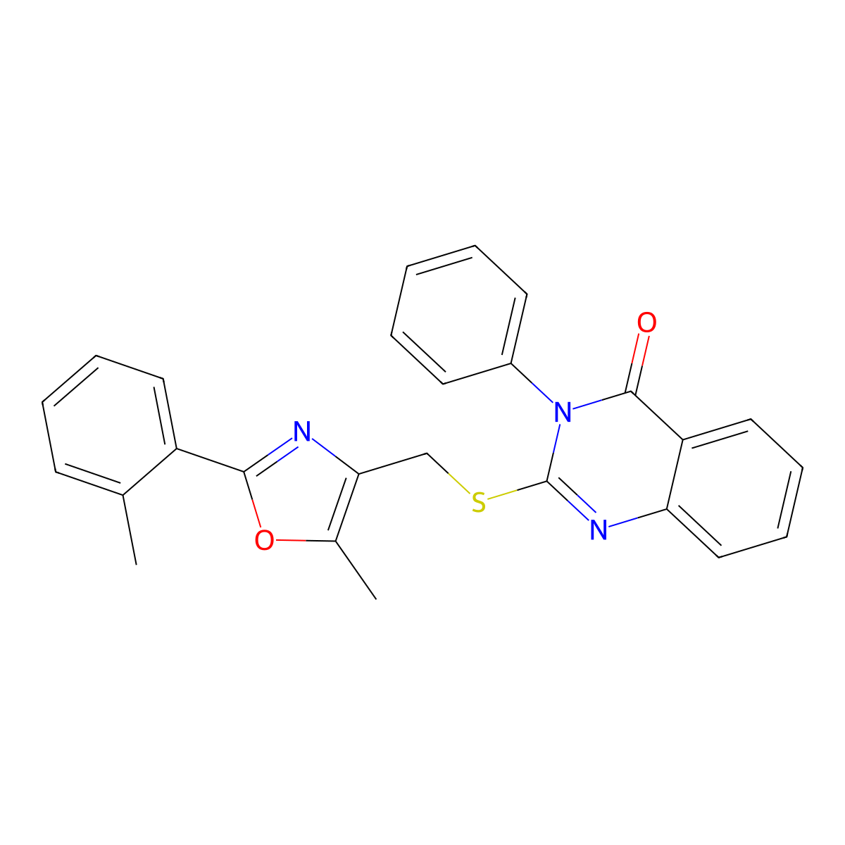 2-(((5-methyl-2-(o-tolyl)oxazol-4-yl)methyl)thio)-3-phenylquinazolin-4(3H)-one molecular structure, CAS 1114653-85-8